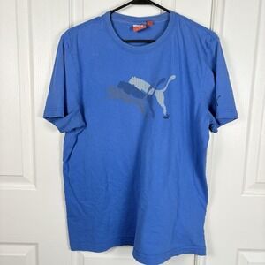 Puma Graphic Logo T Shirt Mens Medium Blue Short Sleeve Crew Neck Athletic Tee